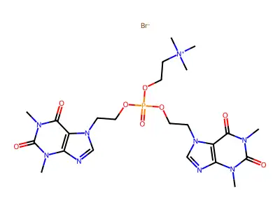 Ammonium, (2-hydroxyethyl)trimethyl-, bromide, ester with bis(2-(1,2,3,6-tetrahydro-1,3-dimethyl-2,6-dioxopurin-7-yl)ethyl) phosphate structure
