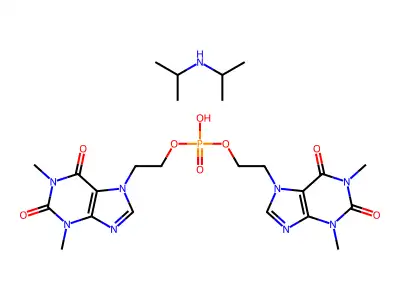 Phosphoric acid, bis(2-(1,2,3,6-tetrahydro-1,3-dimethyl-2,6-dioxopurin-7-yl)ethyl) ester, diisopropylamine salt structure