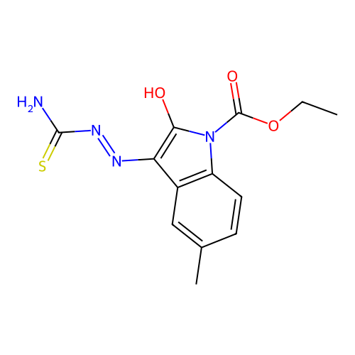 ethyl 3-(carbamothioylhydrazinylidene)-5-methyl-2-oxoindole-1-carboxylate structure