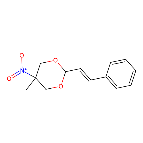 5-methyl-5-nitro-2-[(E)-2-phenylethenyl]-1,3-dioxane structure