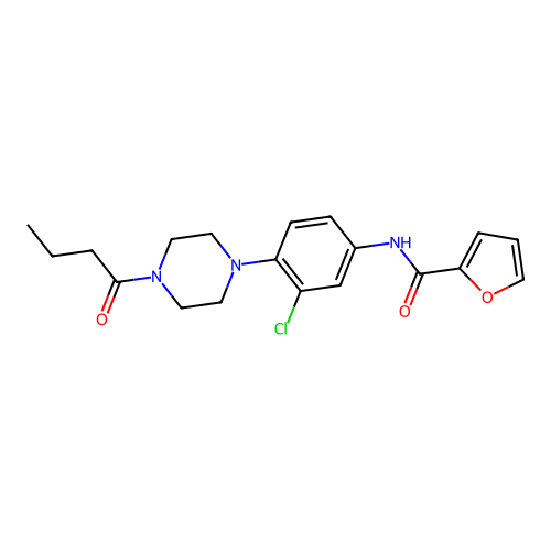 N-[4-(4-butanoylpiperazin-1-yl)-3-chlorophenyl]furan-2-carboxamide structure
