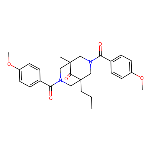 3,7-Bis(4-methoxybenzoyl)-1-methyl-5-propyl-3,7-diazabicyclo[3.3.1]nonan-9-one structure