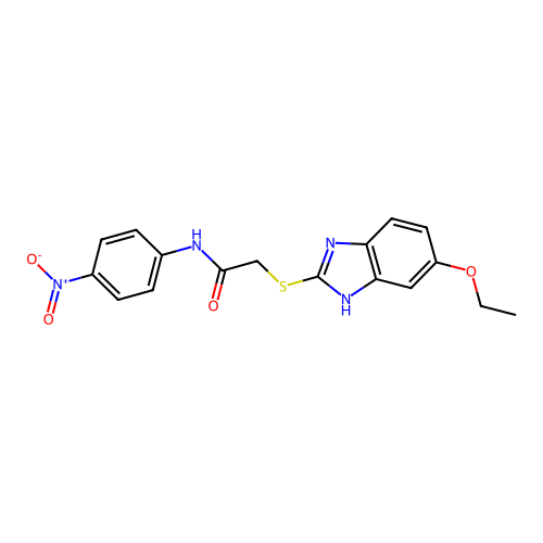 2-[(5-ethoxy-1H-benzimidazol-2-yl)thio]-N-(4-nitrophenyl)acetamide structure