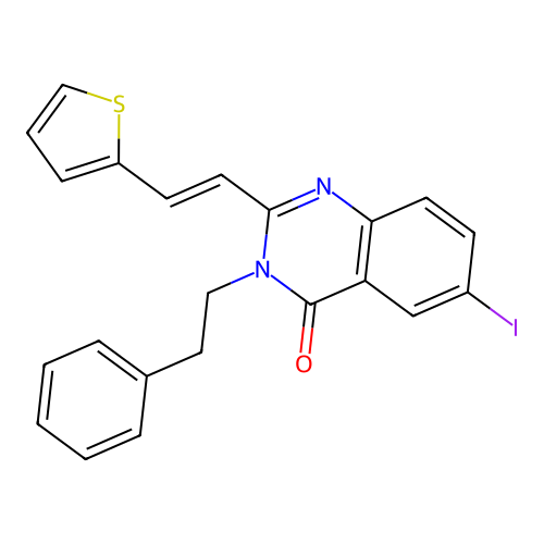 6-iodo-3-(2-phenylethyl)-2-[(E)-2-(thiophen-2-yl)ethenyl]quinazolin-4(3H)-one structure