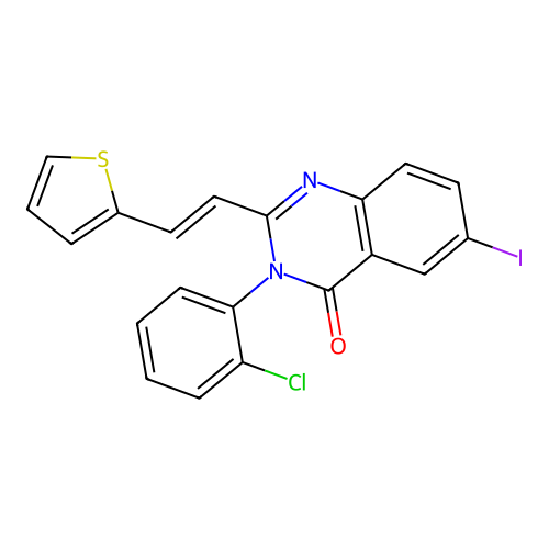 3-(2-chlorophenyl)-6-iodo-2-[(E)-2-thiophen-2-ylethenyl]quinazolin-4-one structure