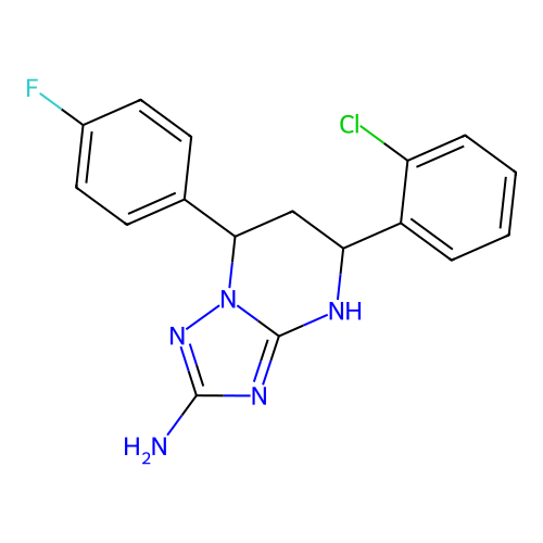 5-(2-chlorophenyl)-7-(4-fluorophenyl)-4,5,6,7-tetrahydro[1,2,4]triazolo[1,5-a]pyrimidin-2-amine structure