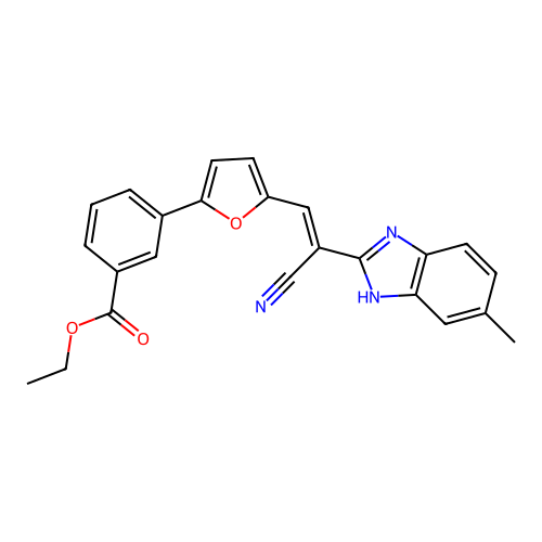 ethyl 3-{5-[(E)-2-cyano-2-(6-methyl-1H-benzimidazol-2-yl)ethenyl]furan-2-yl}benzoate structure