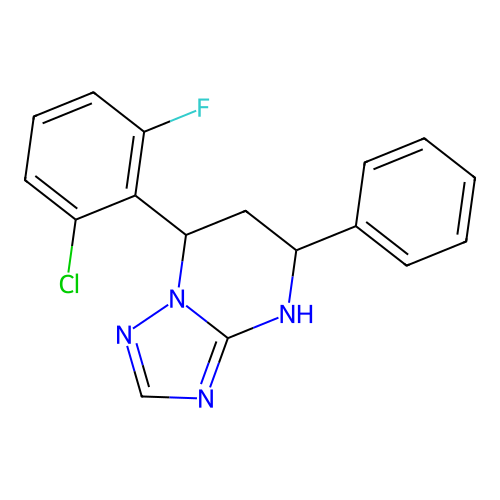 7-(2-chloro-6-fluorophenyl)-5-phenyl-4,5,6,7-tetrahydro[1,2,4]triazolo[1,5-a]pyrimidine structure