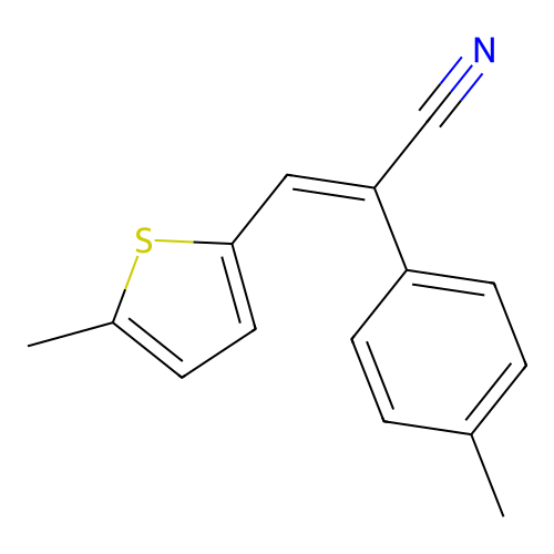 (E)-2-(4-methylphenyl)-3-(5-methylthiophen-2-yl)prop-2-enenitrile structure