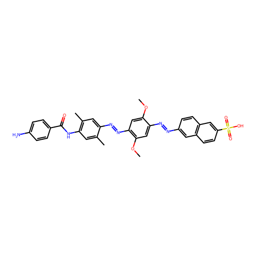 6-[(E)-[4-[(E)-[4-[(4-aminobenzoyl)amino]-2,5-dimethyl-phenyl]azo]-2,5-dimethoxy-phenyl]azo]naphthalene-2-sulfonic acid structure
