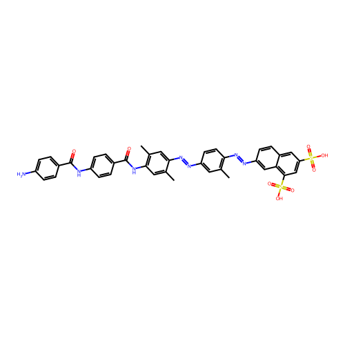 7-[(E)-(4-{(E)-[4-({4-[(4-Aminobenzoyl)amino]benzoyl}amino)-2,5-dimethylphenyl]diazenyl}-2-methylphenyl)diazenyl]naphthalene-1,3-disulfonic acid structure
