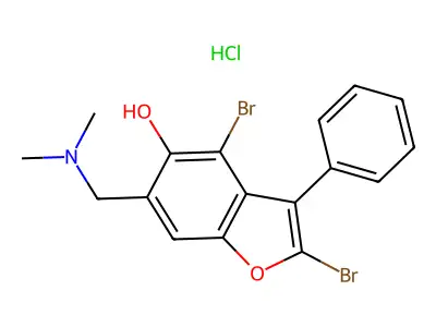 5-Benzofuranol, 2,4-dibromo-6-(dimethylaminomethyl)-3-phenyl-, hydrochloride structure