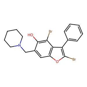 5-Benzofuranol, 2,4-dibromo-3-phenyl-6-(piperidinomethyl)- structure