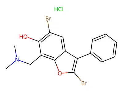 6-Benzofuranol, 2,5-dibromo-7-((dimethylamino)methyl)-3-phenyl-, hydrochloride structure