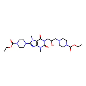 ETHYL 4-[3-[8-(4-ETHOXYCARBONYLPIPERAZIN-1-YL)-3,7-DIMETHYL-2,6-DIOXO-PURIN-1-YL]-2-HYDROXY-PROPYL]PIPERAZINE-1-CARBOXYLATE structure