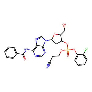 3'-Adenylic acid, N-benzoyl-2'-deoxy-, 2-chlorophenyl 2-cyanoethyl ester structure
