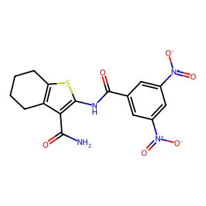 2-(3,5-Dinitrobenzamido)-4,5,6,7-tetrahydrobenzo[b]thiophene-3-carboxamide structure