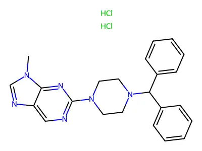 9H-Purine, 2-(4-benzhydryl-1-piperazinyl)-9-methyl-, dihydrochloride structure