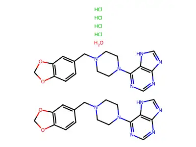 9H-Purine, 6-(4-piperonyl-1-piperazinyl)-, dihydrochloride, hemihydrate structure