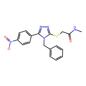 2-[[4-benzyl-5-(4-nitrophenyl)-1,2,4-triazol-3-yl]sulfanyl]-N-methylacetamide structure