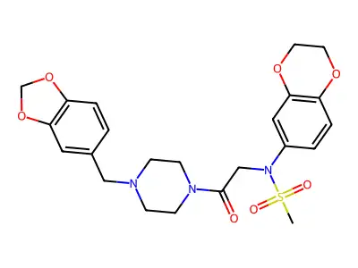 N-[2-[4-(1,3-benzodioxol-5-ylmethyl)piperazin-1-yl]-2-oxoethyl]-N-(2,3-dihydro-1,4-benzodioxin-6-yl)methanesulfonamide structure