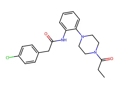 2-(4-chlorophenyl)-N-[2-(4-propanoylpiperazin-1-yl)phenyl]acetamide structure