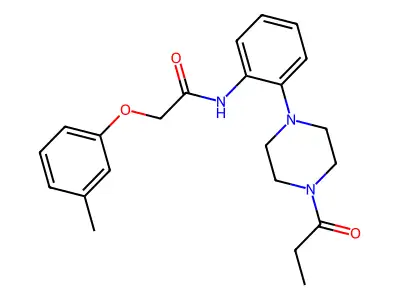 2-(3-methylphenoxy)-N-[2-(4-propanoylpiperazin-1-yl)phenyl]acetamide structure