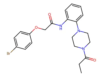 2-(4-bromophenoxy)-N-[2-(4-propanoylpiperazin-1-yl)phenyl]acetamide structure