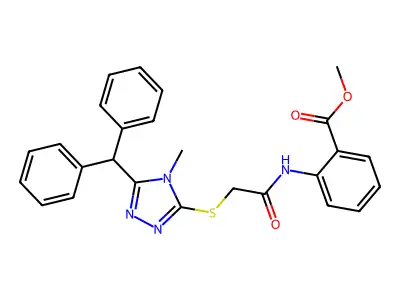 Methyl 2-[[2-[(5-benzhydryl-4-methyl-1,2,4-triazol-3-yl)sulfanyl]acetyl]amino]benzoate structure