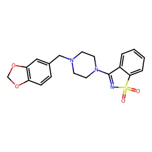 3-[4-(1,3-Benzodioxol-5-ylmethyl)piperazin-1-yl]-1,2-benzothiazole 1,1-dioxide structure