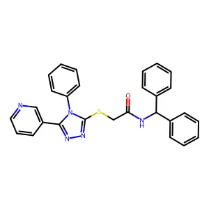 N-benzhydryl-2-[(4-phenyl-5-pyridin-3-yl-1,2,4-triazol-3-yl)sulfanyl]acetamide structure