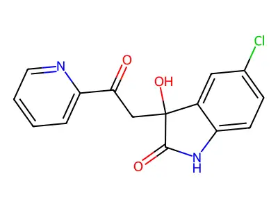 5-chloro-3-hydroxy-3-(2-oxo-2-pyridin-2-ylethyl)-1H-indol-2-one structure