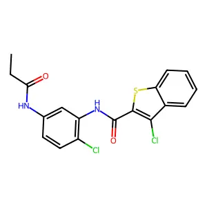 3-chloro-N-[2-chloro-5-(propanoylamino)phenyl]-1-benzothiophene-2-carboxamide structure