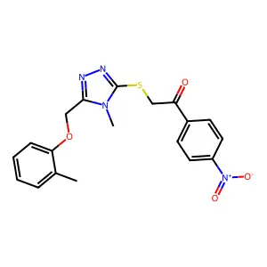 2-[[4-methyl-5-[(2-methylphenoxy)methyl]-1,2,4-triazol-3-yl]sulfanyl]-1-(4-nitrophenyl)ethanone structure