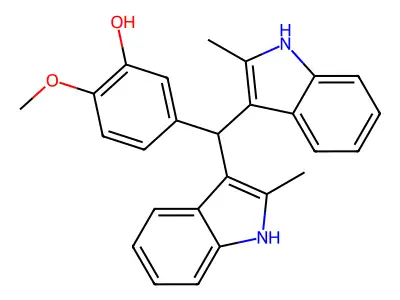 5-[bis(2-methyl-1H-indol-3-yl)methyl]-2-methoxyphenol structure