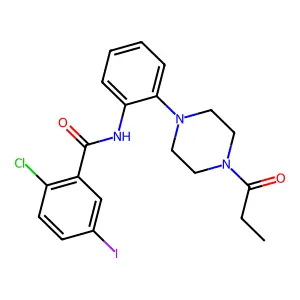 2-chloro-5-iodo-N-[2-(4-propanoylpiperazin-1-yl)phenyl]benzamide structure