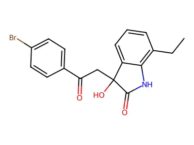 3-[2-(4-bromophenyl)-2-oxoethyl]-7-ethyl-3-hydroxy-1H-indol-2-one structure