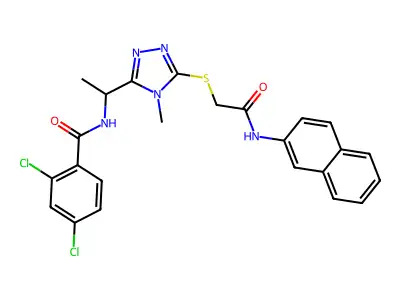 2,4-dichloro-N-[1-(4-methyl-5-{[2-(naphthalen-2-ylamino)-2-oxoethyl]sulfanyl}-4H-1,2,4-triazol-3-yl)ethyl]benzamide structure