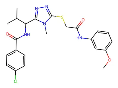 4-chloro-N-{1-[5-({2-[(3-methoxyphenyl)amino]-2-oxoethyl}sulfanyl)-4-methyl-4H-1,2,4-triazol-3-yl]-2-methylpropyl}benzamide structure