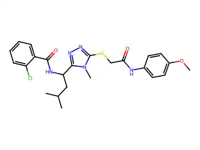 2-chloro-N-{1-[5-({2-[(4-methoxyphenyl)amino]-2-oxoethyl}sulfanyl)-4-methyl-4H-1,2,4-triazol-3-yl]-3-methylbutyl}benzamide structure