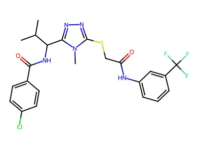 4-chloro-N-(2-methyl-1-{4-methyl-5-[(2-oxo-2-{[3-(trifluoromethyl)phenyl]amino}ethyl)sulfanyl]-4H-1,2,4-triazol-3-yl}propyl)benzamide structure