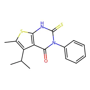 6-methyl-3-phenyl-5-propan-2-yl-2-sulfanylidene-1H-thieno[2,3-d]pyrimidin-4-one structure