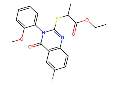Ethyl 2-[6-iodo-3-(2-methoxyphenyl)-4-oxoquinazolin-2-yl]sulfanylpropanoate structure
