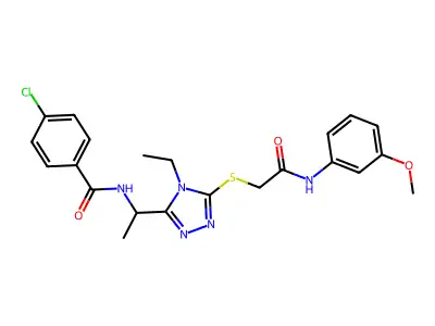 4-chloro-N-{1-[4-ethyl-5-({2-[(3-methoxyphenyl)amino]-2-oxoethyl}sulfanyl)-4H-1,2,4-triazol-3-yl]ethyl}benzamide structure