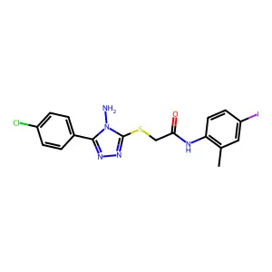 2-[[4-amino-5-(4-chlorophenyl)-1,2,4-triazol-3-yl]sulfanyl]-N-(4-iodo-2-methylphenyl)acetamide structure