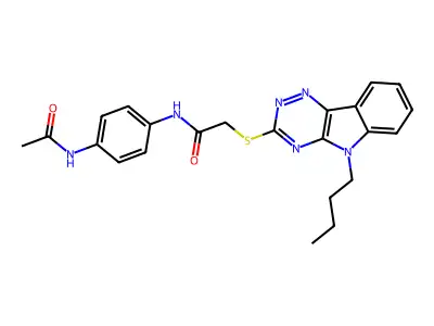 N-(4-acetamidophenyl)-2-[(5-butyl-[1,2,4]triazino[5,6-b]indol-3-yl)sulfanyl]acetamide structure