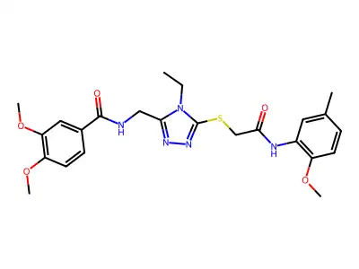 N-[[4-ethyl-5-[2-(2-methoxy-5-methylanilino)-2-oxoethyl]sulfanyl-1,2,4-triazol-3-yl]methyl]-3,4-dimethoxybenzamide structure