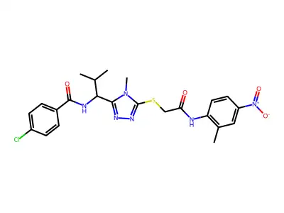 4-chloro-N-[2-methyl-1-[4-methyl-5-[2-(2-methyl-4-nitroanilino)-2-oxoethyl]sulfanyl-1,2,4-triazol-3-yl]propyl]benzamide structure