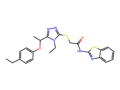 N-(1,3-benzothiazol-2-yl)-2-({4-ethyl-5-[1-(4-ethylphenoxy)ethyl]-4H-1,2,4-triazol-3-yl}sulfanyl)acetamide structure