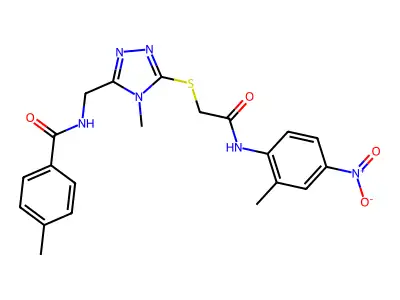 4-methyl-N-[[4-methyl-5-[2-(2-methyl-4-nitroanilino)-2-oxoethyl]sulfanyl-1,2,4-triazol-3-yl]methyl]benzamide structure